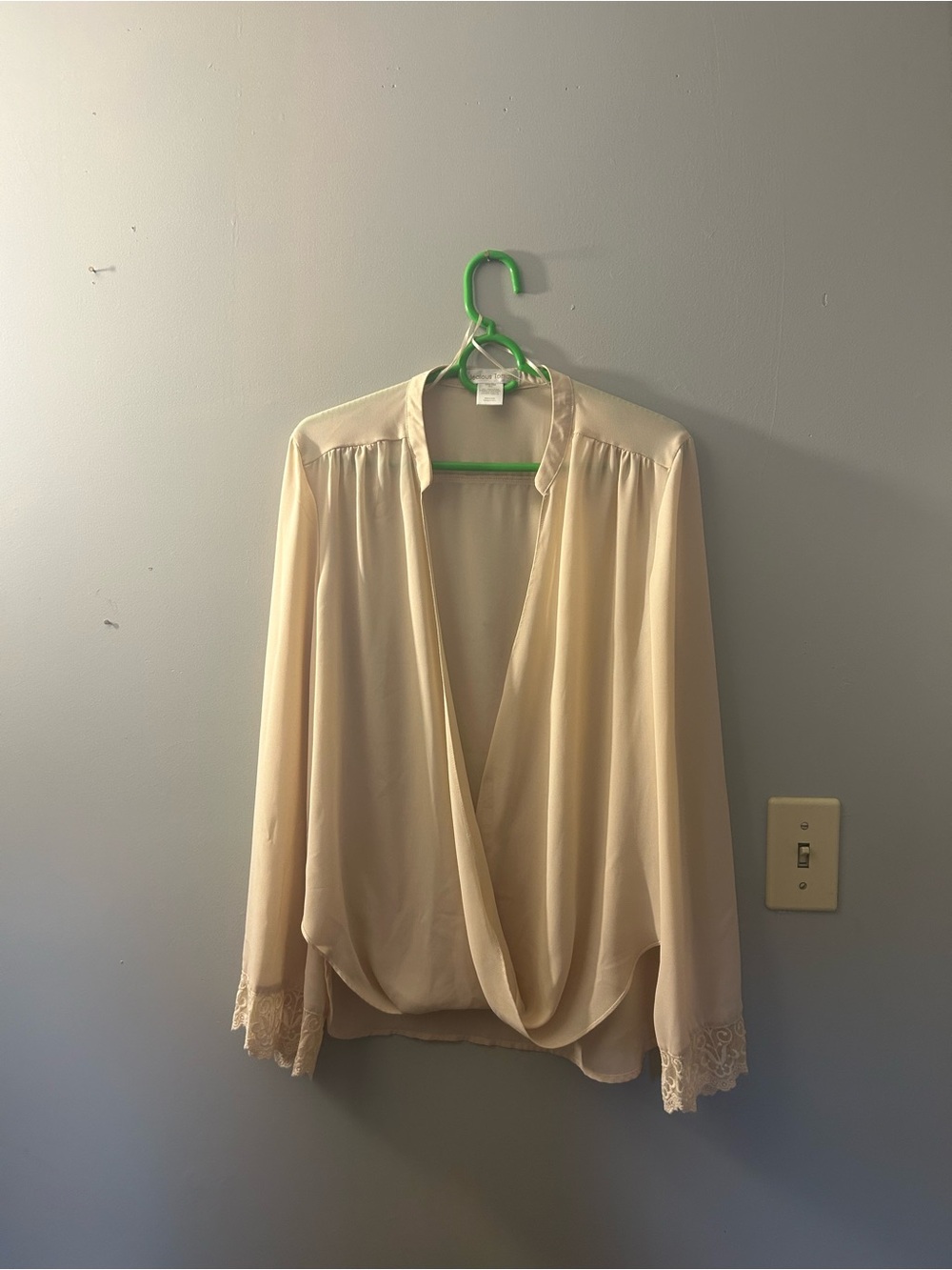 Jealous Tomato Cream Draped Lace Cuff Blouse
